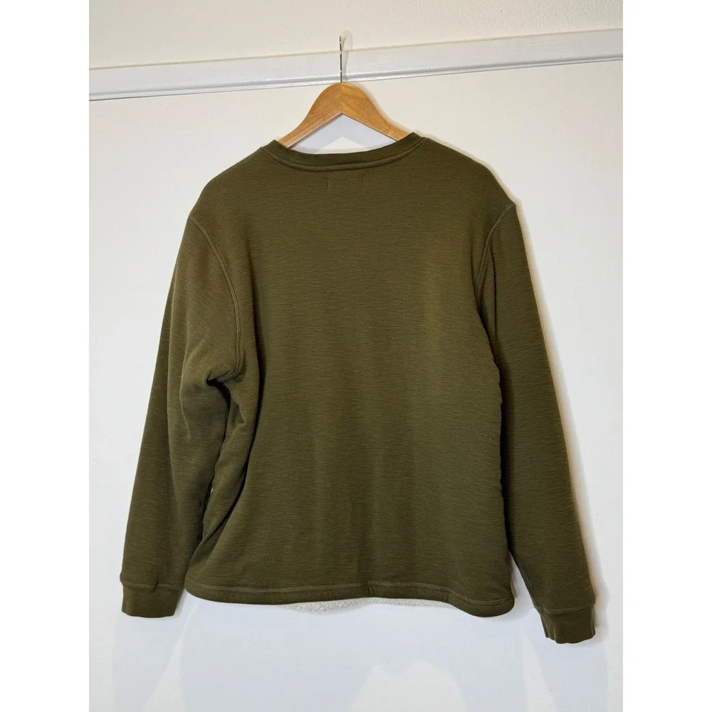 Tailor Vintage Mens Large Olive Green Sherpa Lined Henley Sweatshirt Pullover